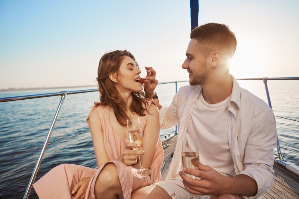 A couple enjoying private yacht cruise on Dubai Yachts