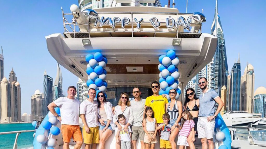 Family & friends enjoying birthday party on Dubai Yachts